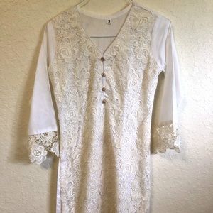 White kameez kurti desi shirt Large Brand New